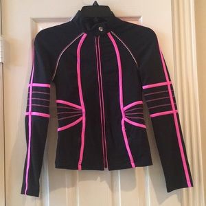 BEBE Sport Black Fitted Jacket, Neon Pink details